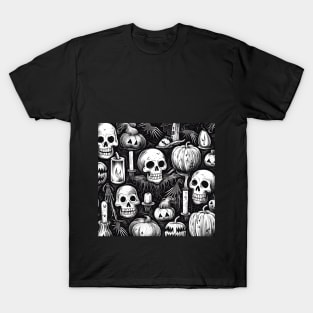 Halloween skulls and pumpkin T-Shirt